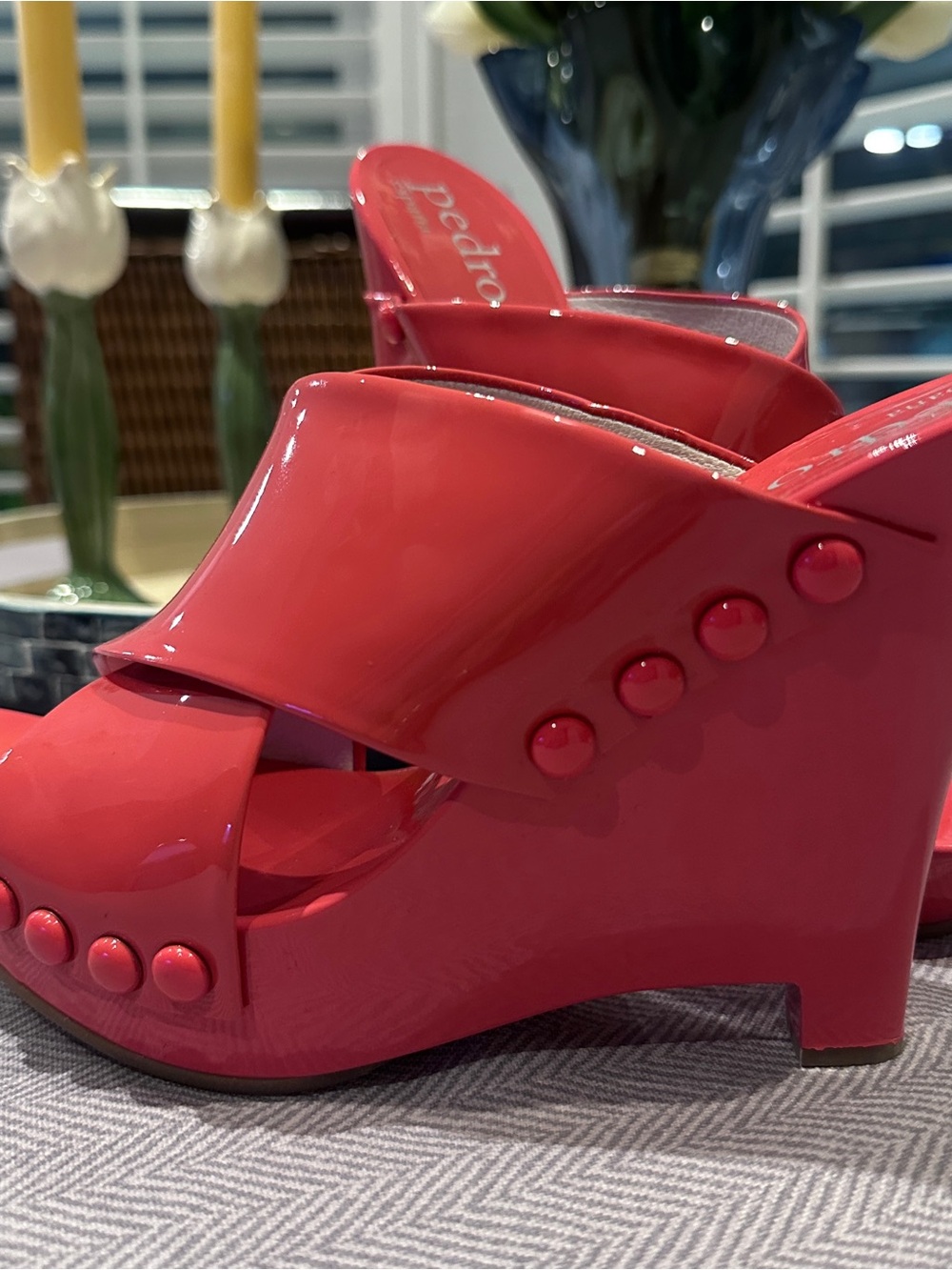 Pedro Garcia Glossy Red Wedge Sandals